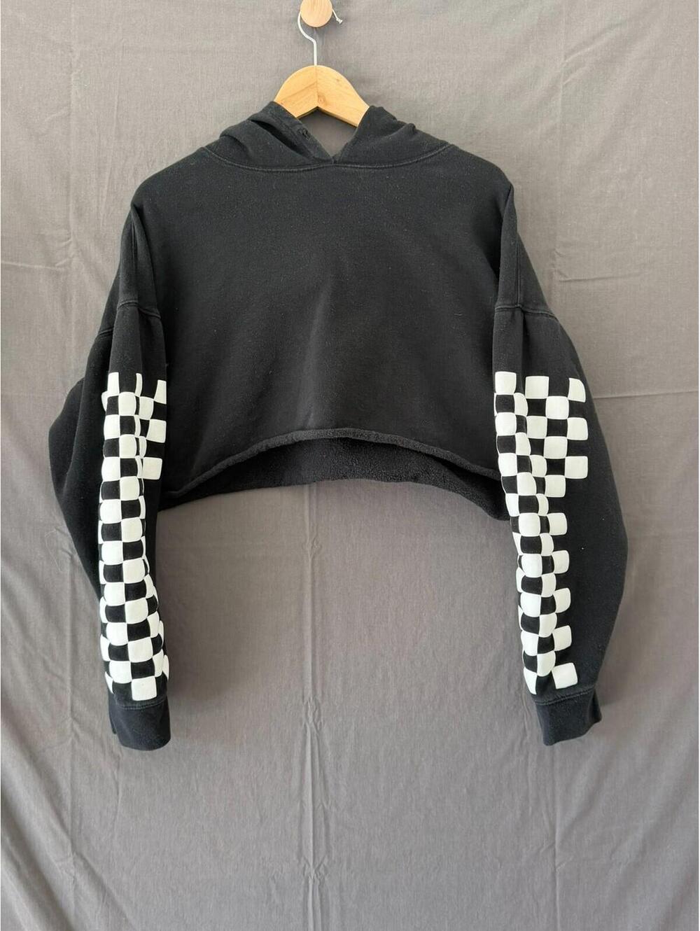 Wild Fable Women’s L Black Cropped Hoodie Checkerboard  Pullover
